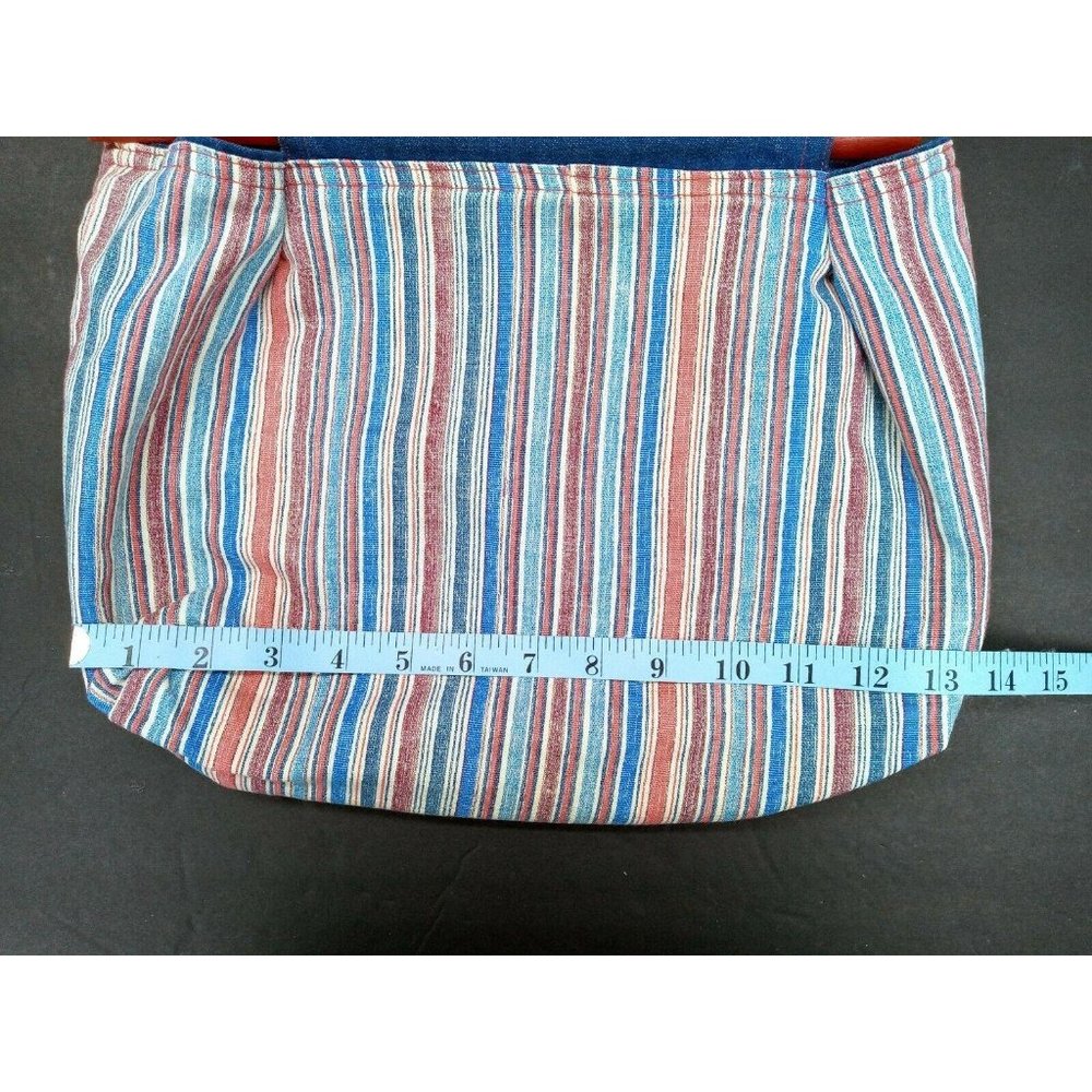 Denim Purse 1970s Blue Jean Handmade Vintage Reversible Wood Handle Red Bandana - Picture 6 of 8